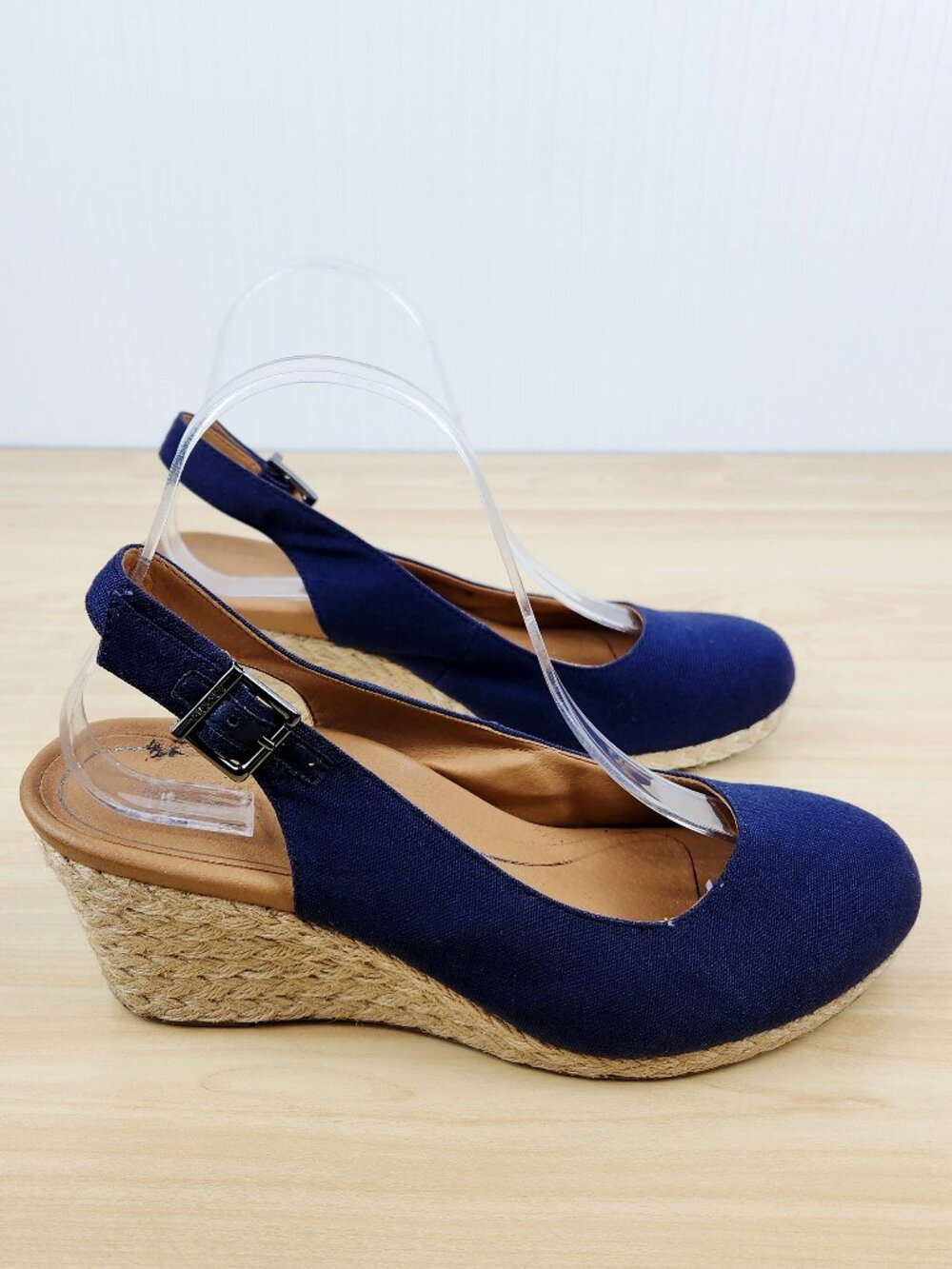 Vionic Coralina Navy Canvas Espadrille Wedge Slingback Shoes Sandals Womens 7.5